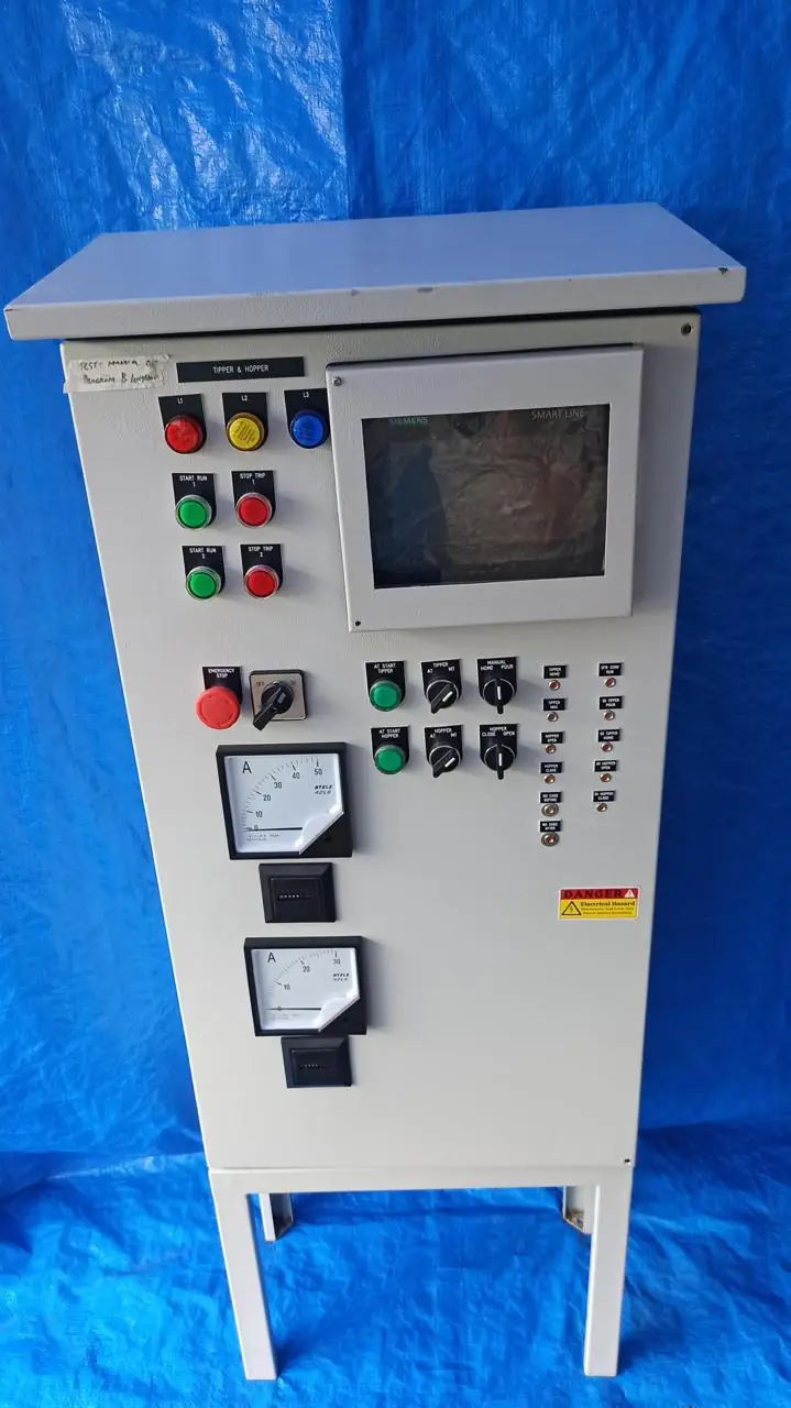 Tipper and hopper control panel with ammeters, indicator lamps and HMI
